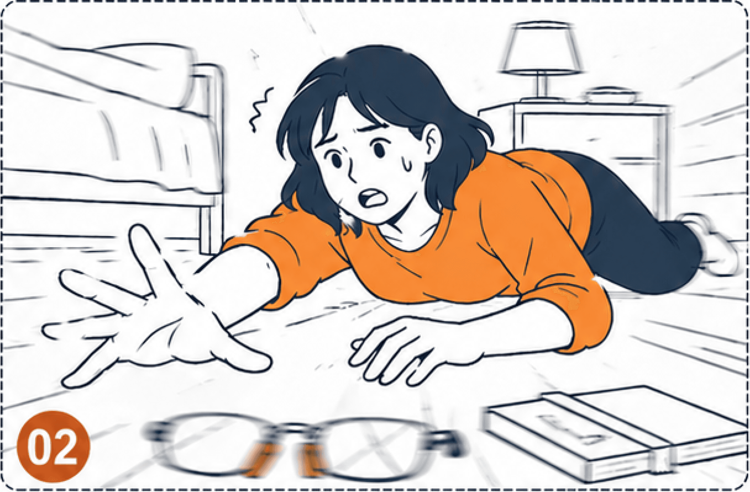 Everything is a blur without her glasses.